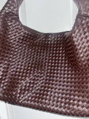 Peppermayo Woven Leather Shoulder Bag - Dark Brown